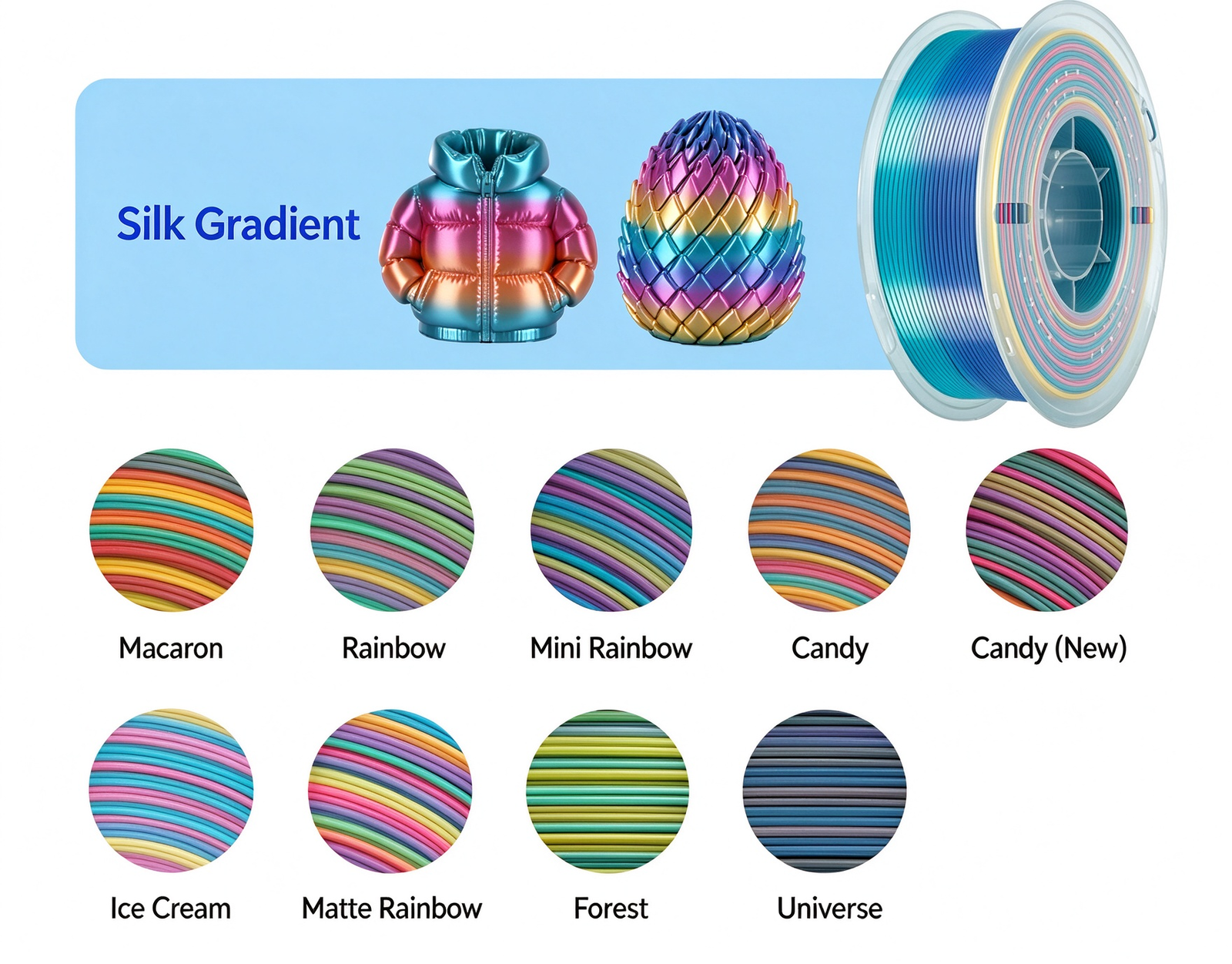 PLA Silk Rainbow Filament 1.75mm 1kg/spool