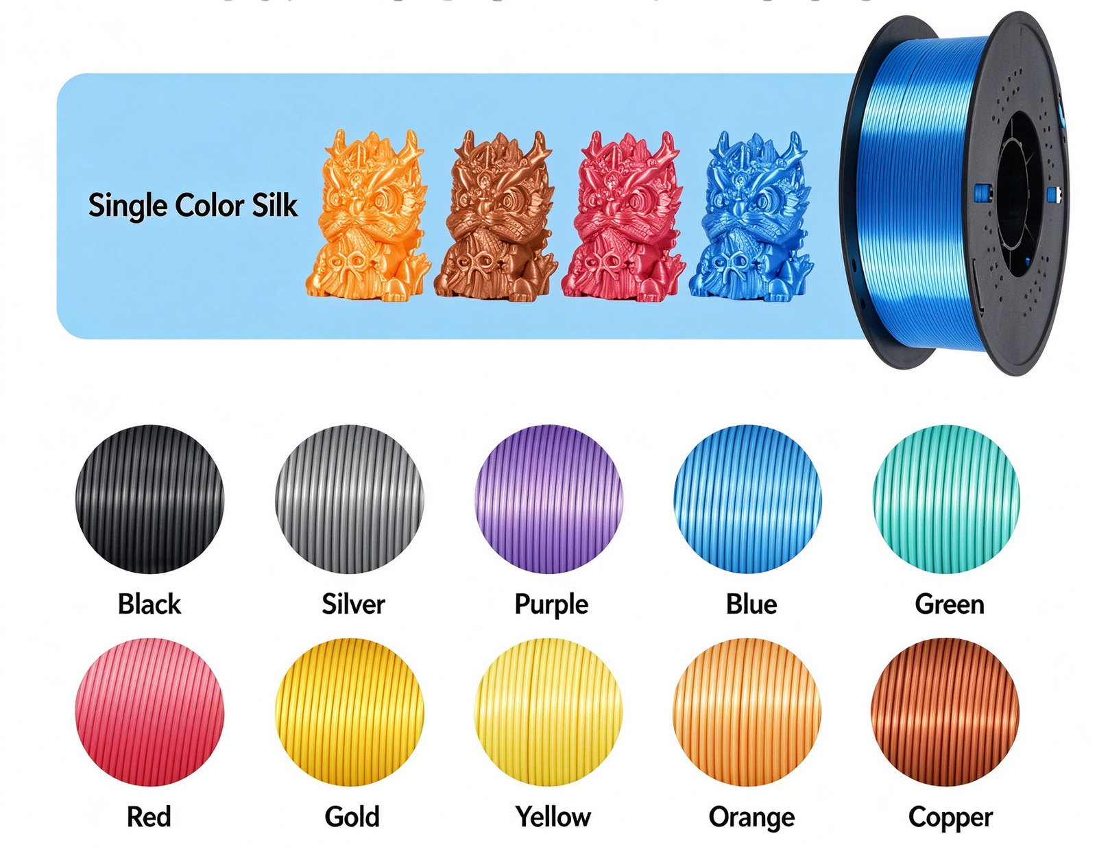 PLA Silk Single Color Filament 1.75mm 1kg/spool